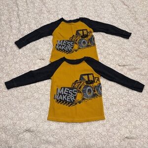 Garanimals TWIN Boys 3T Yellow and Black Construction Thermal Long Sleeve Shirt